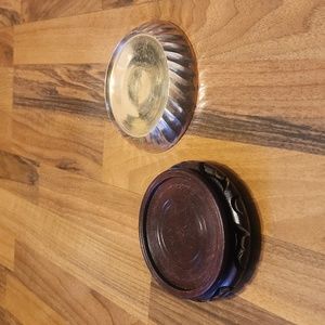 Bundle of Two Decorative Platform Bases, Fluted Brass & Lacquered Carved Wood